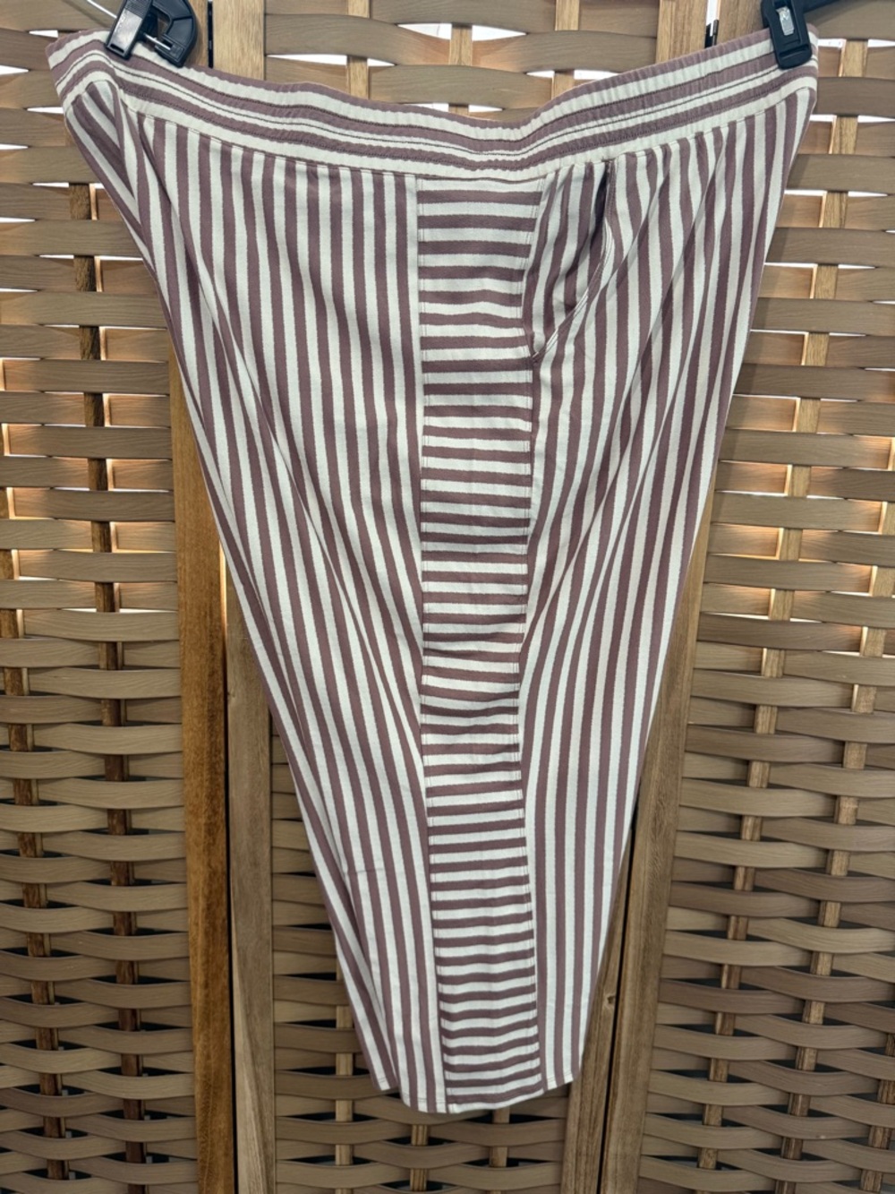 AnyBody QVC Rayon Blend 5XL Women’s Striped Capri Pants Cream and Taupe Brown